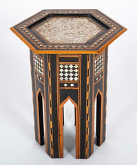 Moroccan Hexagonal Table with Mother-of-Pearl, Ebony and Fruitwood Inlay