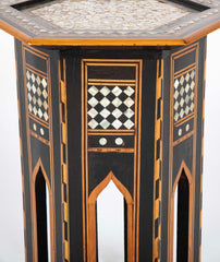 Moroccan Hexagonal Table with Mother-of-Pearl, Ebony and Fruitwood Inlay