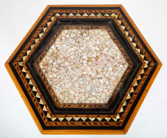 Moroccan Hexagonal Table with Mother-of-Pearl, Ebony and Fruitwood Inlay