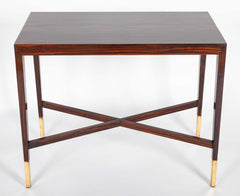 Mid-Century French Rosewood Table with Brass Sabots