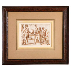 17th Century Italian Baroque Drawing of Rebecca at the Well, Framed Ink Wash