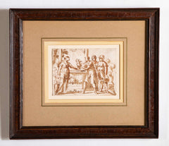 17th Century Italian Baroque Drawing of Rebecca at the Well, Framed Ink Wash
