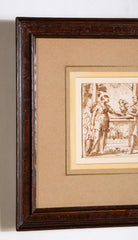 17th Century Italian Baroque Drawing of Rebecca at the Well, Framed Ink Wash