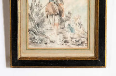 18th Century French Crayon Drawing in Period Ebonized and Gilt Wood Frame
