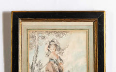 18th Century French Crayon Drawing in Period Ebonized and Gilt Wood Frame