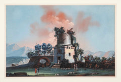 Pair 18th or 19th Century Italian Grand Tour Gouaches of Vesuvius, Bay of Naples