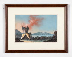 Pair 18th or 19th Century Italian Grand Tour Gouaches of Vesuvius, Bay of Naples