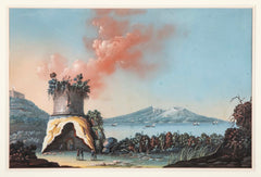 Pair 18th or 19th Century Italian Grand Tour Gouaches of Vesuvius, Bay of Naples