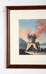 Pair 18th or 19th Century Italian Grand Tour Gouaches of Vesuvius, Bay of Naples
