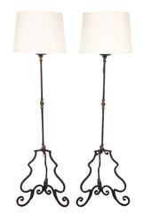 Pair Italian Baroque Style Wrought Iron and Bronze Torchere Floor Lamps