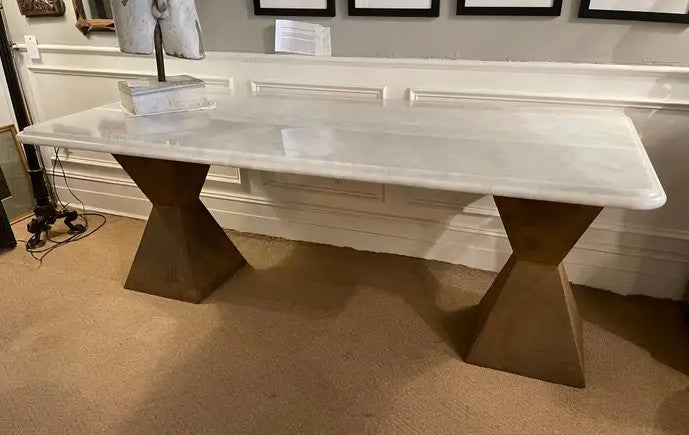 Marble Topped Dining Table with Brancusi Style Steel Base