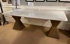 Marble Topped Dining Table with Brancusi Style Steel Base