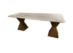 Marble Topped Dining Table with Brancusi Style Steel Base