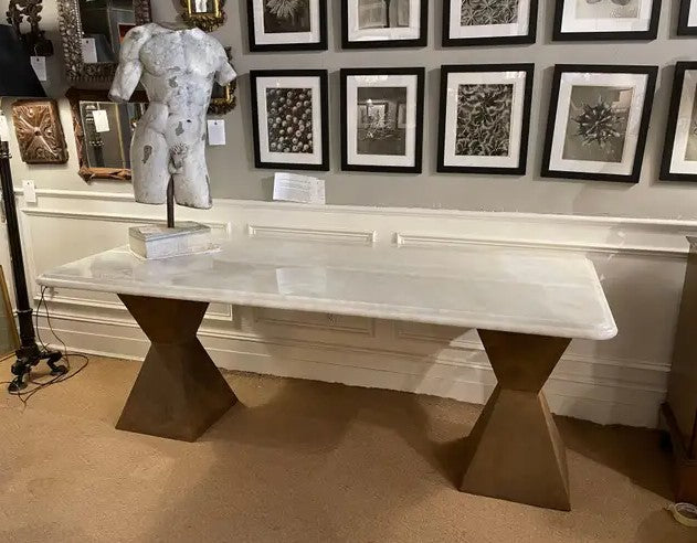 Marble Topped Dining Table with Brancusi Style Steel Base