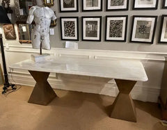 Marble Topped Dining Table with Brancusi Style Steel Base