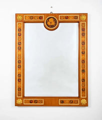 Italian Neoclassical Fruitwood Mirror with Floral, Butterfly and Shell Inlay