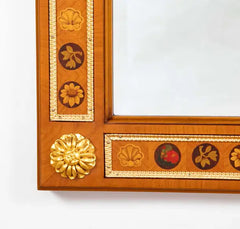 Italian Neoclassical Fruitwood Mirror with Floral, Butterfly and Shell Inlay
