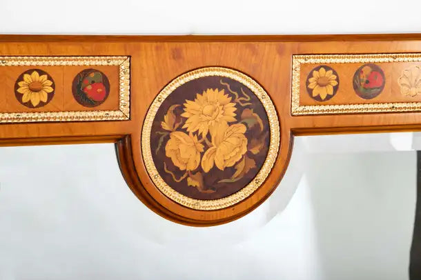 Italian Neoclassical Fruitwood Mirror with Floral, Butterfly and Shell Inlay