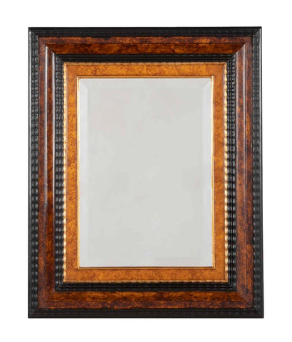 Dutch Baroque Style Ebonized Gilt Ripple Mold Framed Mirror with Beveled Glass