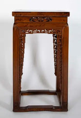 19th Century Chinese Hardwood Pedestal Stand with Carved Bat Motifs