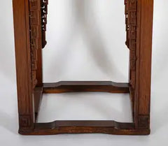 19th Century Chinese Hardwood Pedestal Stand with Carved Bat Motifs