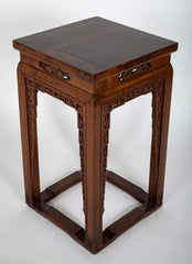 19th Century Chinese Hardwood Pedestal Stand with Carved Bat Motifs