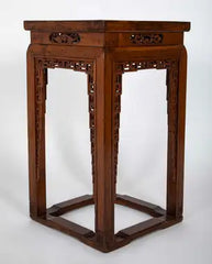 19th Century Chinese Hardwood Pedestal Stand with Carved Bat Motifs