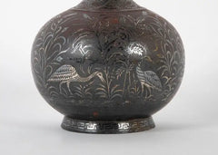 Indian Silver Inlaid Bidri Hookah Base Vase
