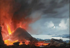Italian Grand Tour Gouache of Mount Vesuvius Erupting at Night