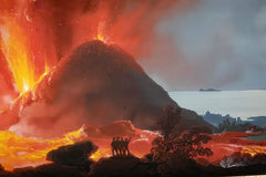 Italian Grand Tour Gouache of Mount Vesuvius Erupting at Night