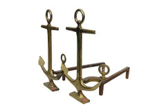Pair of 1950's Brass Anchor Andirons