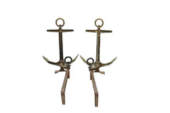 Pair of 1950's Brass Anchor Andirons