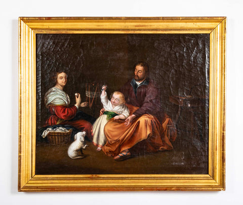 Oil Painting of a Family with a Dog