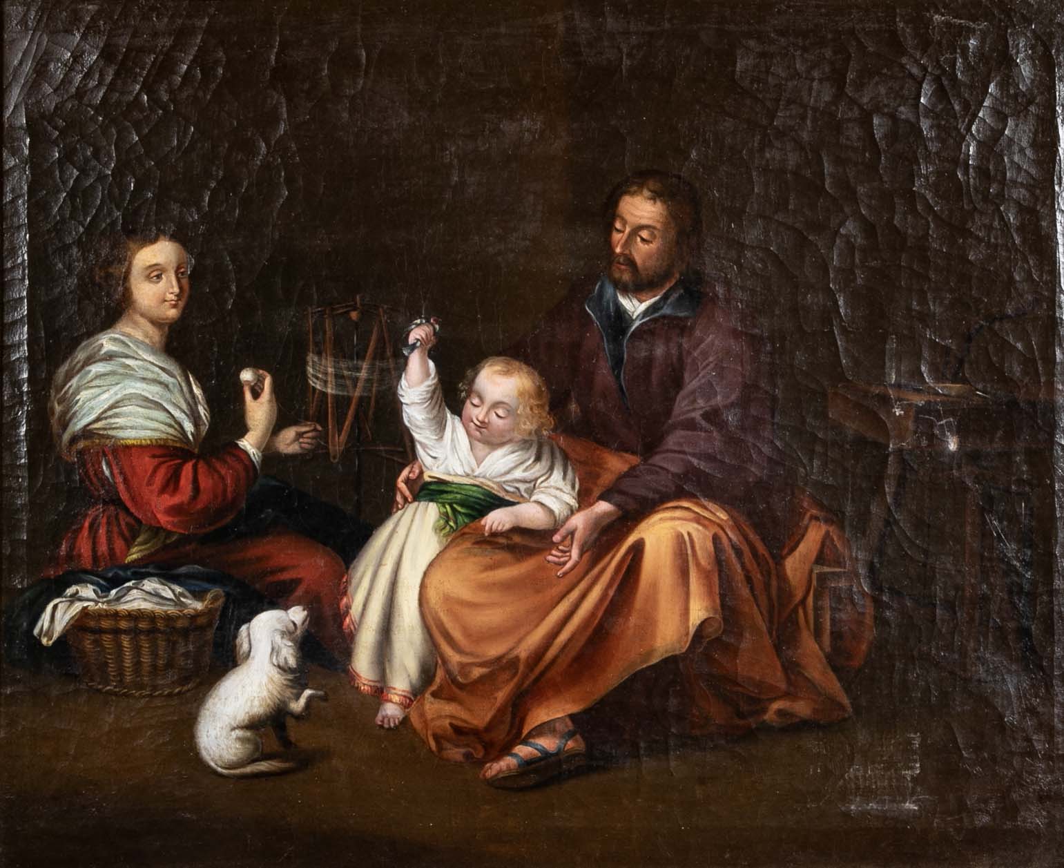 Oil Painting of a Family with a Dog