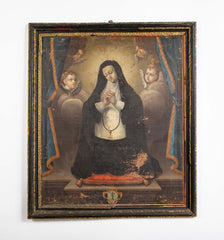 Oil Painting of a Catholic Nun Praying with Four Angels