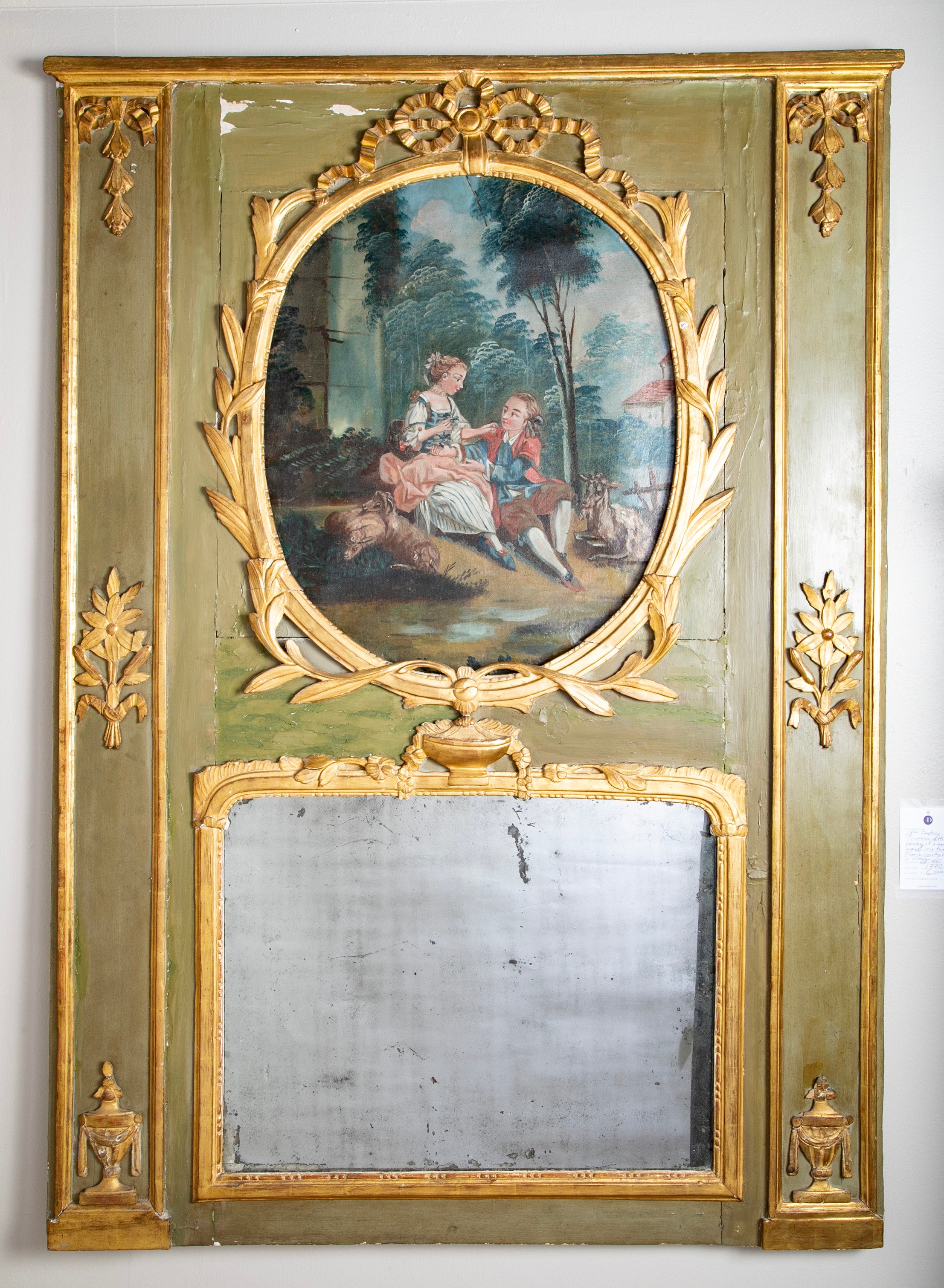 An 18th Century French Trumeau with Oil Painting of a Man and Woman in a Forest An 18th Century French Trumeau with Oil Painting of a Man and Woman in a Forest