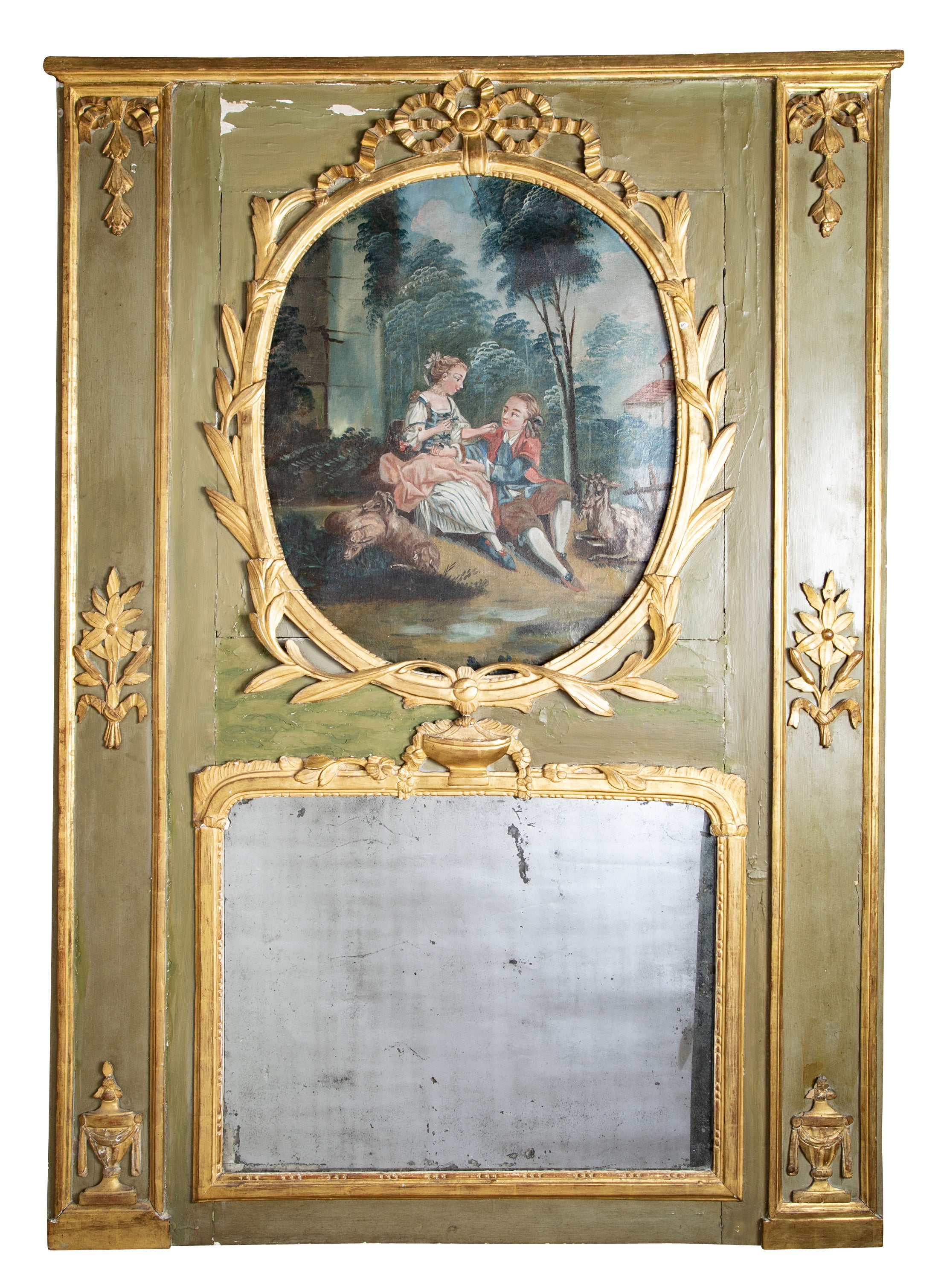 An 18th Century French Trumeau with Oil Painting of a Man and Woman in a Forest An 18th Century French Trumeau with Oil Painting of a Man and Woman in a Forest