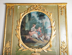 An 18th Century French Trumeau with Oil Painting of a Man and Woman in a Forest