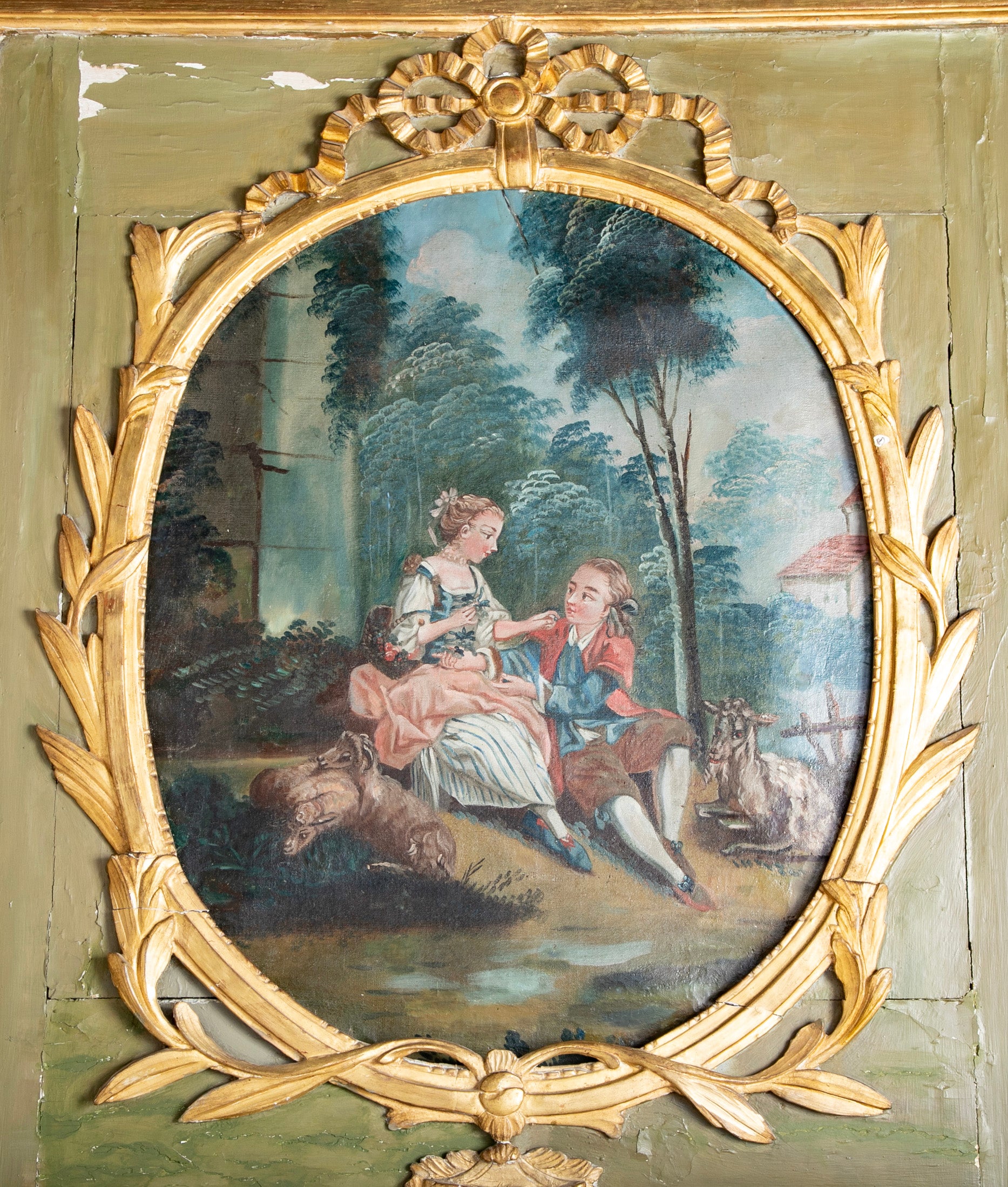 An 18th Century French Trumeau with Oil Painting of a Man and Woman in a Forest An 18th Century French Trumeau with Oil Painting of a Man and Woman in a Forest