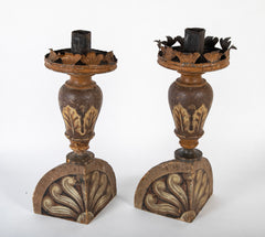 Pair of Carved and Painted 18th Century French Candlesticks