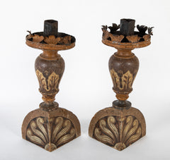 Pair of Carved and Painted 18th Century French Candlesticks