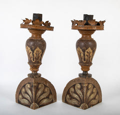 Pair of Carved and Painted 18th Century French Candlesticks