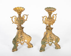 A Pair of French Mid 19th Century Gilt Metal Candlesticks