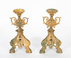 A Pair of French Mid 19th Century Gilt Metal Candlesticks