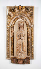 Beautifully Carved Catholic Panneau de Bois with Madonna and Angels