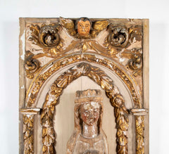 Beautifully Carved Catholic Panneau de Bois with Madonna and Angels
