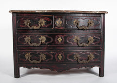 French Marble Top Bureau or Chest of Drawers Having Original Hardware