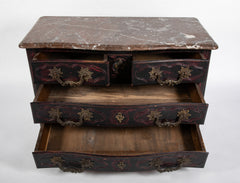 French Marble Top Bureau or Chest of Drawers Having Original Hardware
