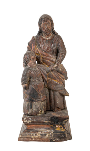 18th Century Carved Wood Sculpture of Jesus and Child