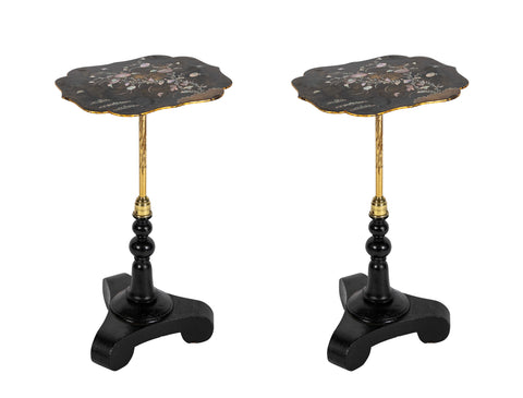 Pair of Chinese Export Tables with Floral Mother-of-Pearl Inlay